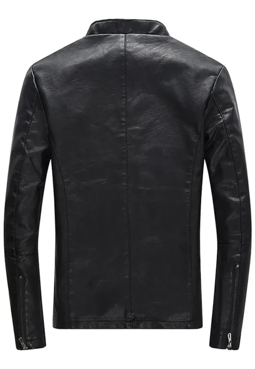 mens-casual-black-faux-leather-zipper-jacket