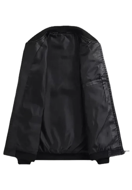 mens-casual-faux-leather-black-bomber-jacket