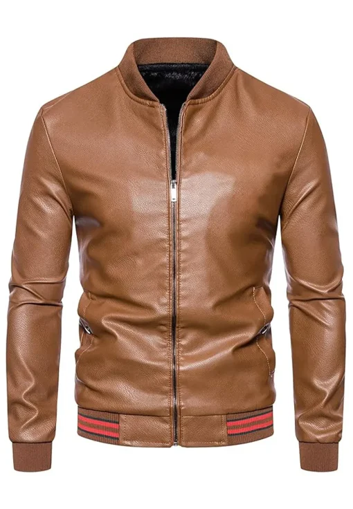mens-casual-slim-fit-brown-faux-leather-bomber-jacket