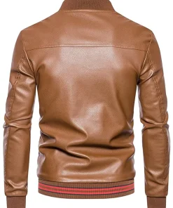 mens-casual-slim-fit-brown-faux-leather-bomber-jacket