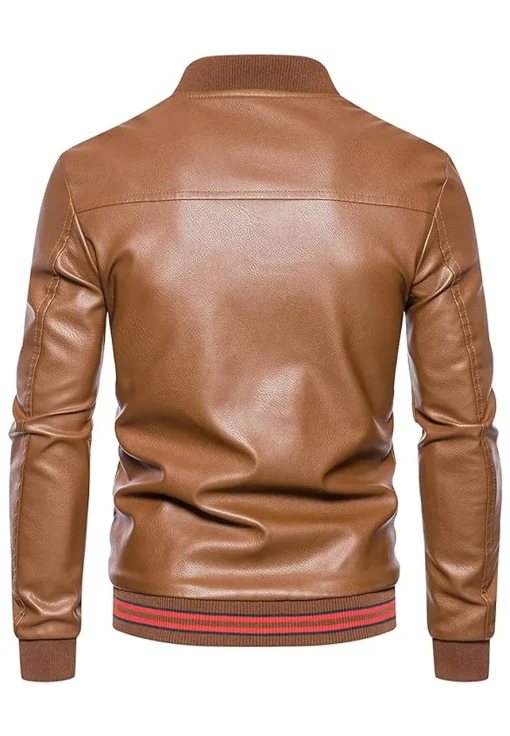 mens-casual-slim-fit-brown-faux-leather-bomber-jacket