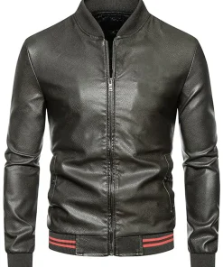 mens-casual-slim-fit-green-faux-leather-bomber-jacket