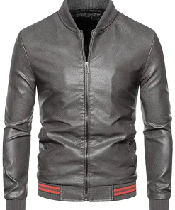 mens-casual-slim-fit-grey-faux-leather-bomber-jacket