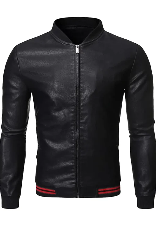 mens-casual-solid-slim-fit-black-faux-leather-bomber-jacket
