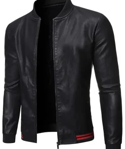 mens-casual-solid-slim-fit-black-faux-leather-bomber-jacket
