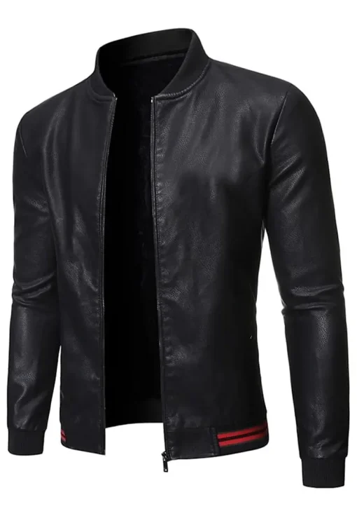 mens-casual-solid-slim-fit-black-faux-leather-bomber-jacket