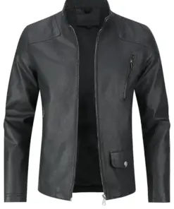 mens-casual-zip-up-motorcycle-black-faux-leather-jacket