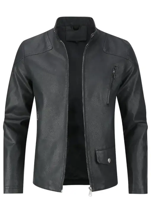 mens-casual-zip-up-motorcycle-black-faux-leather-jacket