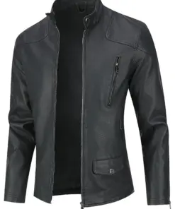 mens-casual-zip-up-motorcycle-black-faux-leather-jacket