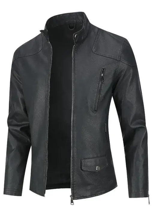 mens-casual-zip-up-motorcycle-black-faux-leather-jacket