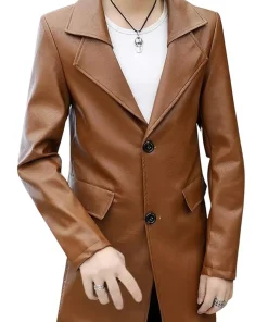 mens-classic-brown-faux-leather-trench-coat