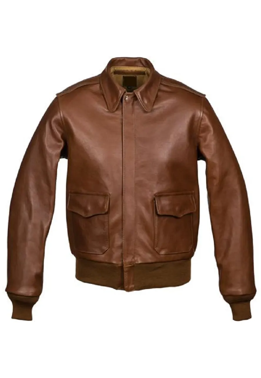 Men’s Classic Collar Brown Faux Leather Bomber Jacket 1 mens-classic-collar-brown-faux-leather-bomber-jacket