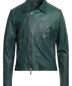 mens-classic-collar-green-faux-leather-biker-jacket