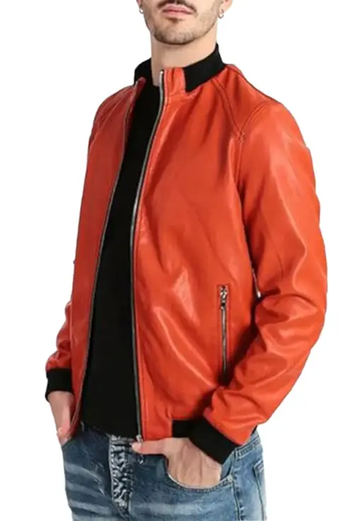 mens-classic-orange-faux-leather-bomber-jacket