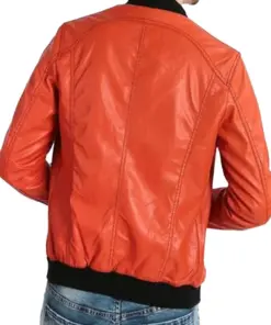mens-classic-orange-faux-leather-bomber-jacket