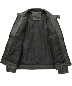 mens-classic-stand-collar-green-faux-leather-jacket