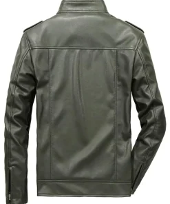 mens-classic-stand-collar-green-faux-leather-jacket