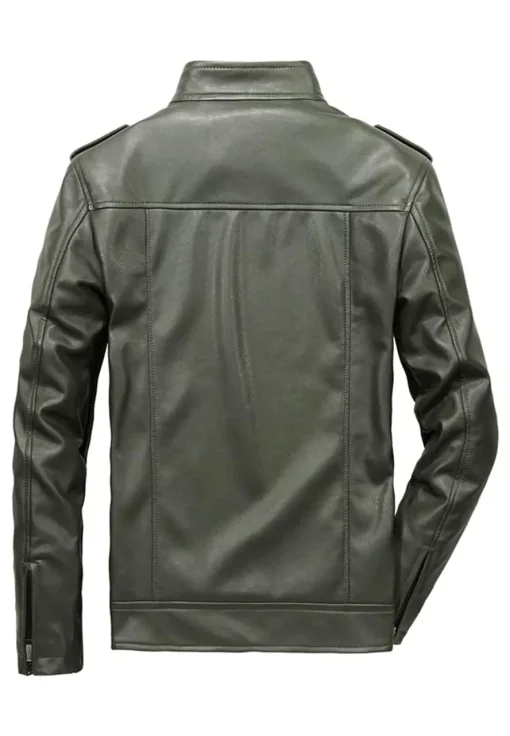 mens-classic-stand-collar-green-faux-leather-jacket