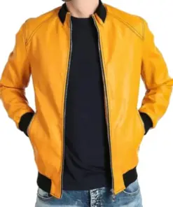 mens-classic-yellow-faux-leather-bomber-jacket