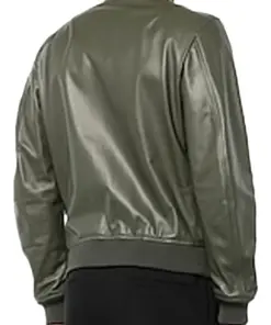 mens-dark-green-faux-leather-bomber-jacket