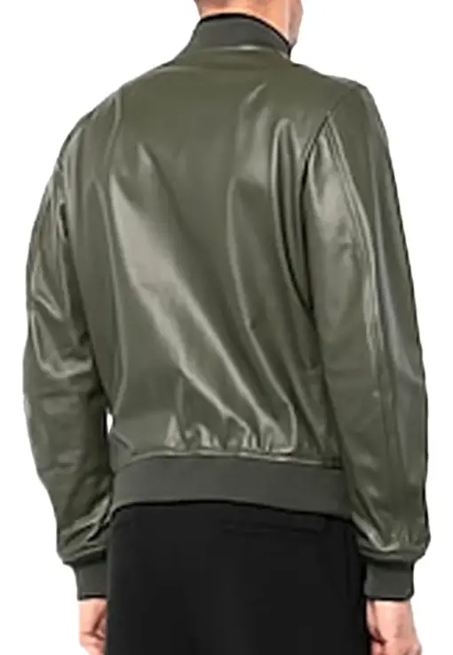 mens-dark-green-faux-leather-bomber-jacket