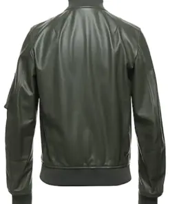 mens-dark-green-faux-leather-bomber-jacket