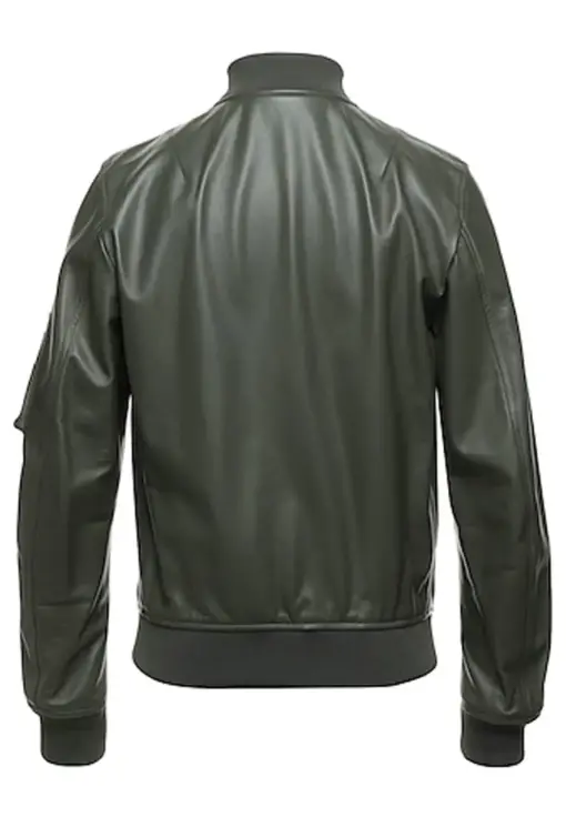 mens-dark-green-faux-leather-bomber-jacket