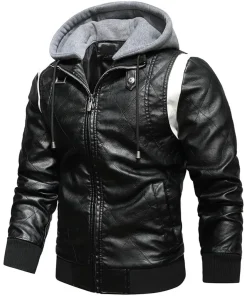 mens-faux-leather-black-bomber-jacket-with-removable-hood