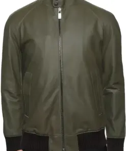 mens-military-green-bomber-faux-leather-jacket