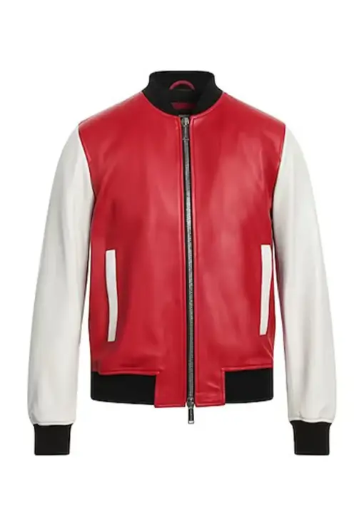 mens-red-and-white-faux-leather-bomber-jacket