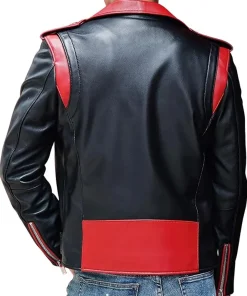 mens-red-lapel-collar-black-faux-leather-biker-jacket