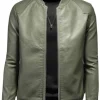 mens-ribbed-collar-green-faux-leather-bomber-jacket