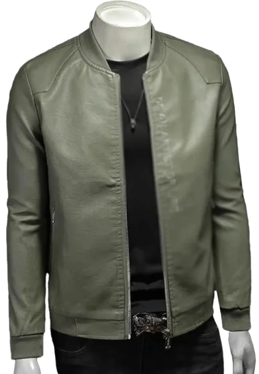 mens-ribbed-collar-green-faux-leather-bomber-jacket