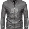mens-ribbed-collar-grey-bomber-faux-leather-jacket