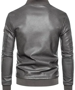 mens-ribbed-collar-grey-bomber-faux-leather-jacket