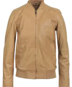 mens-round-collar-beige-faux-leather-bomber-jacket