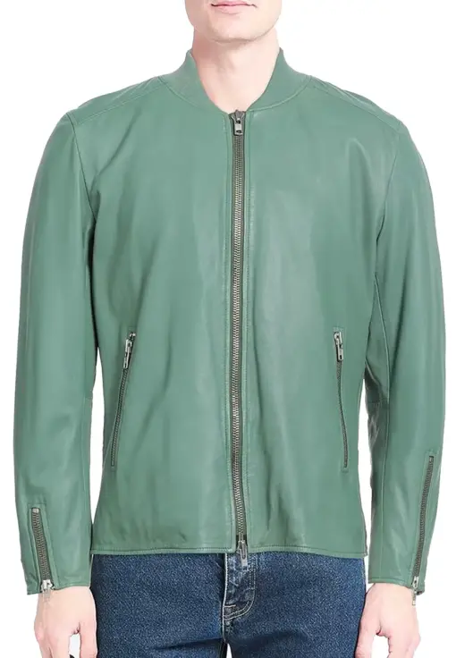 mens-round-collar-green-faux-leather-bomber-jacket