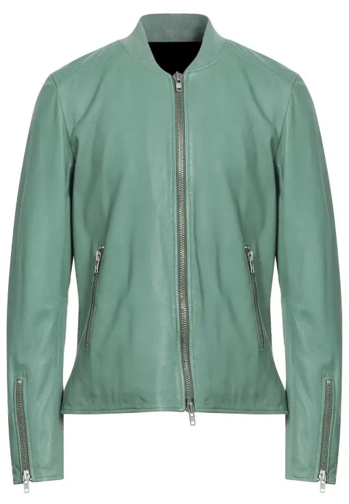 mens-round-collar-green-faux-leather-bomber-jacket