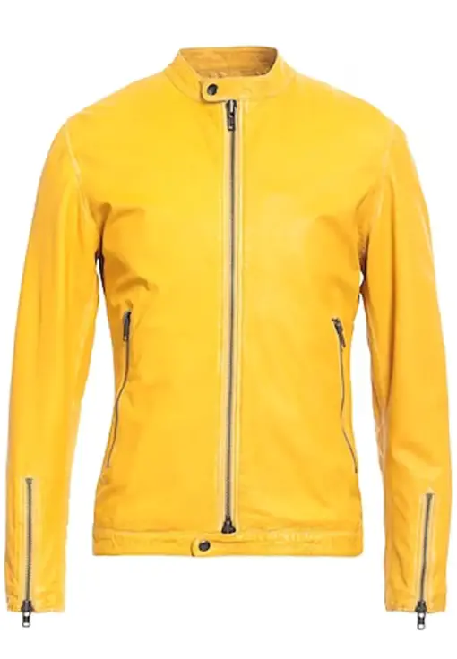 mens-round-collar-yellow-faux-leather-biker-jacket
