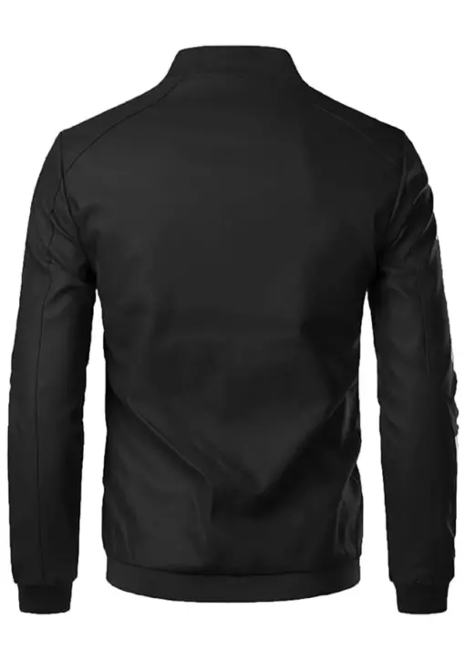 mens-simple-style-black-faux-leather-bomber-jacket