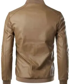mens-simple-style-brown-faux-leather-bomber-jacket