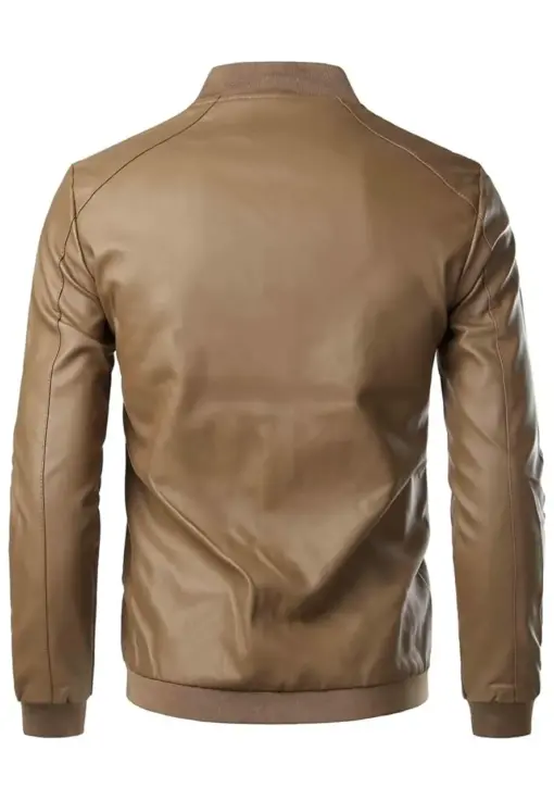 mens-simple-style-brown-faux-leather-bomber-jacket
