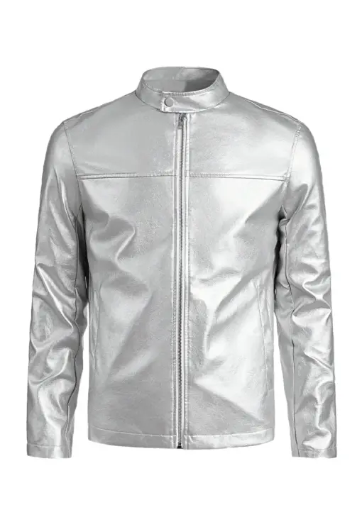 mens-stand-collar-silver-faux-leather-jacket