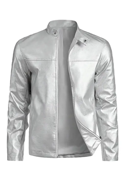 mens-stand-collar-silver-faux-leather-jacket