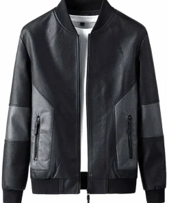 mens-trendy-long-sleeve-black-faux-leather-bomber-jacket