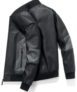 mens-trendy-long-sleeve-black-faux-leather-bomber-jacket