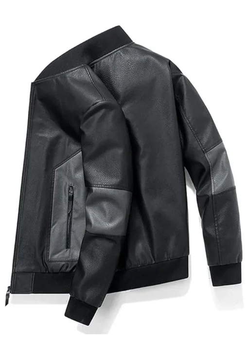 mens-trendy-long-sleeve-black-faux-leather-bomber-jacket