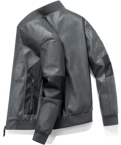 mens-trendy-long-sleeve-gray-faux-leather-bomber-jacket
