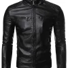 mens-vintage-stand-collar-black-faux-leather-biker-jacket