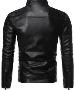 mens-vintage-stand-collar-black-faux-leather-biker-jacket